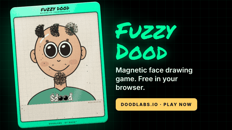 Fuzzy Dood — green magnetic toy with iron filings styled into hair and a goatee on the Dood